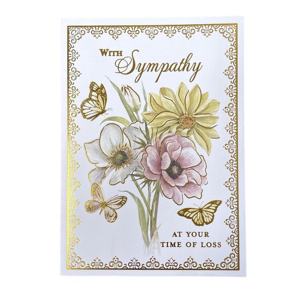 Floral Sympathy Card Gold Foil Outline u Envelope Included A7 Greeting Cards - Picture 1 of 4